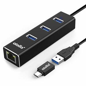 atolla USB 3.0 Hub, Aluminium USB zu Ethernet Adapter mit 3 USB 3.0 Ports und RJ45 Gigabit Netzwerk-LAN-Port – USB-Splitter mit Typ C Adapter für Windows 10, 8.1, 8, 7, Vista, XP, Linux, Mac OS X