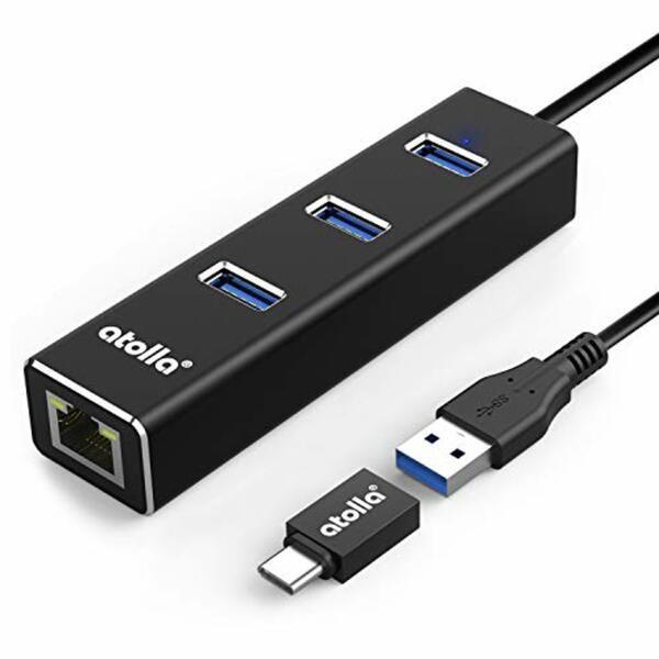 Bild 1 von atolla USB 3.0 Hub, Aluminium USB zu Ethernet Adapter mit 3 USB 3.0 Ports und RJ45 Gigabit Netzwerk-LAN-Port – USB-Splitter mit Typ C Adapter für Windows 10, 8.1, 8, 7, Vista, XP, Linux, Mac OS X