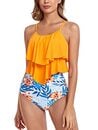 Bild 1 von FLYILY Tankini High Waist Damen Zweiteiliger Bikini Set Badeanzug Rüschen Bedruckt Bademode mit Hoher Taille Bikinihose Tankini Oberteil Strandkleidung