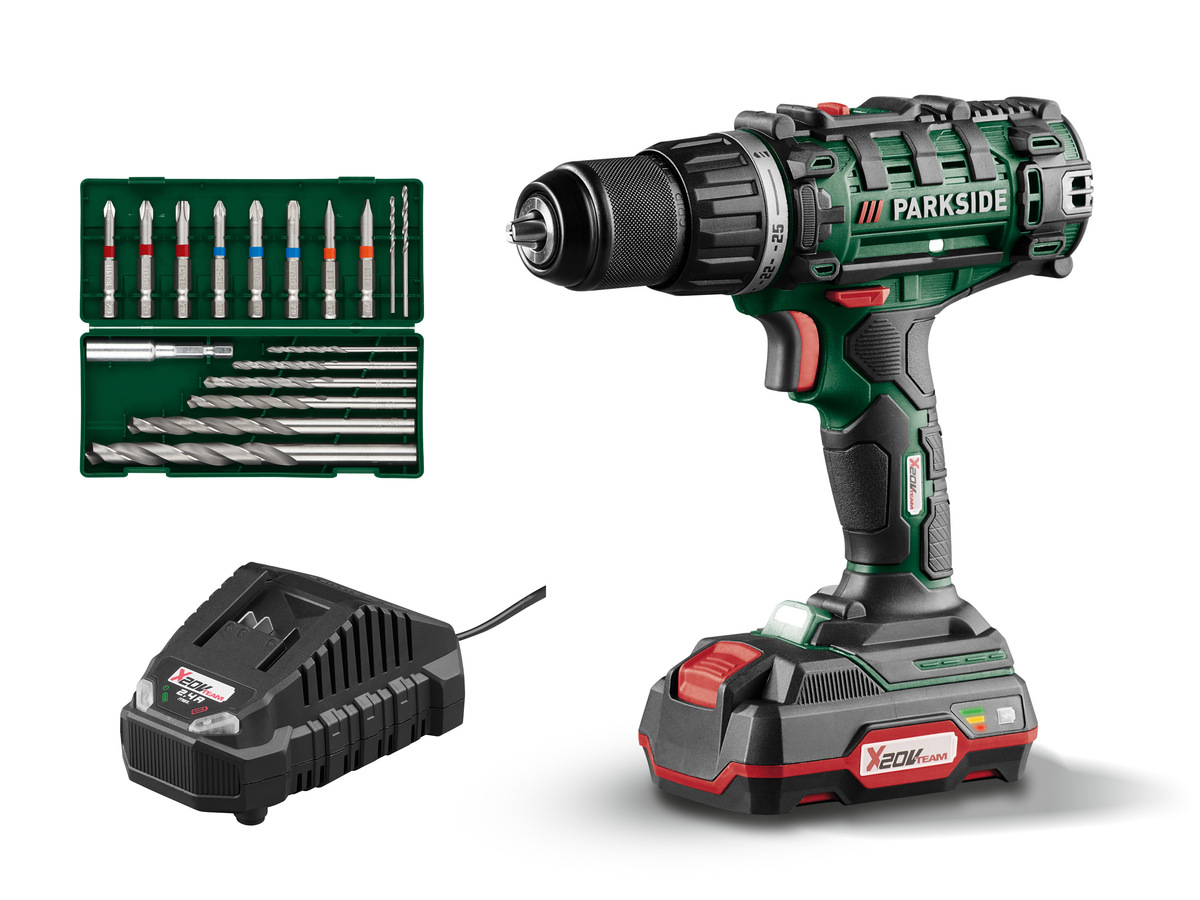 Bild 1 von PARKSIDE® 20 V Akku-Bohrschrauber Set »PABS 20-Li G8«, mit Akku, Ladegerät, Zubehörset