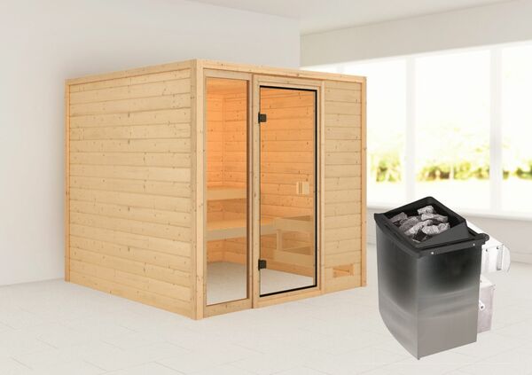 Bild 1 von Karibu Sauna "Aachen" SET naturbelassen mit Ofen 9 kW integr. Strg.