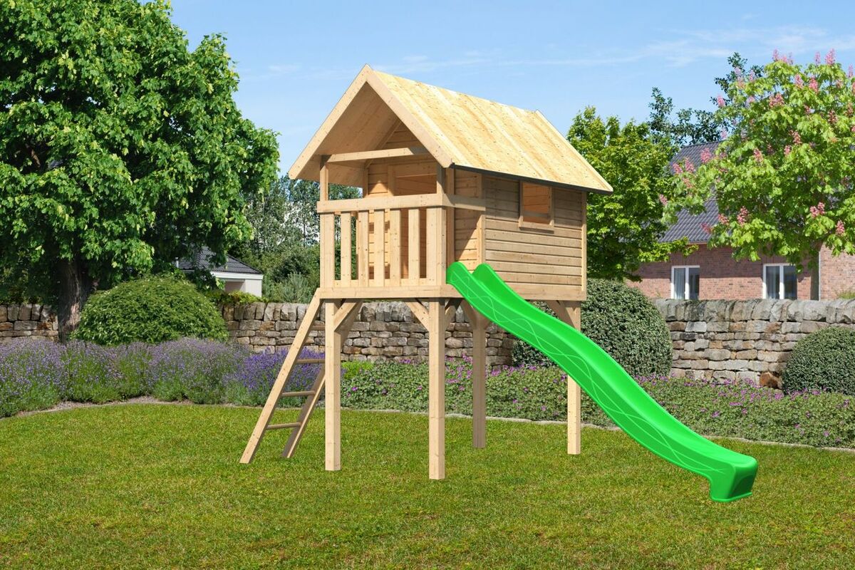 Bild 1 von Karibu Stelzenhaus "Gernegroß" SET AKTION2 naturbelassen mit Rutsche grün