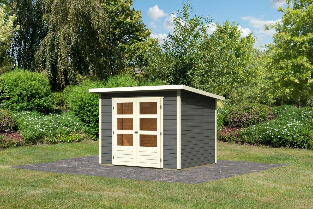 Bild 1 von Karibu Gartenhaus "Stez II" SET terragrau mit Dachfolie