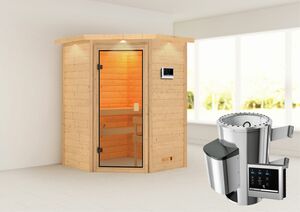 Karibu Sauna "Rysum" mit Kranz SET naturbelassen mit Ofen 3,6 kW ext. Strg.