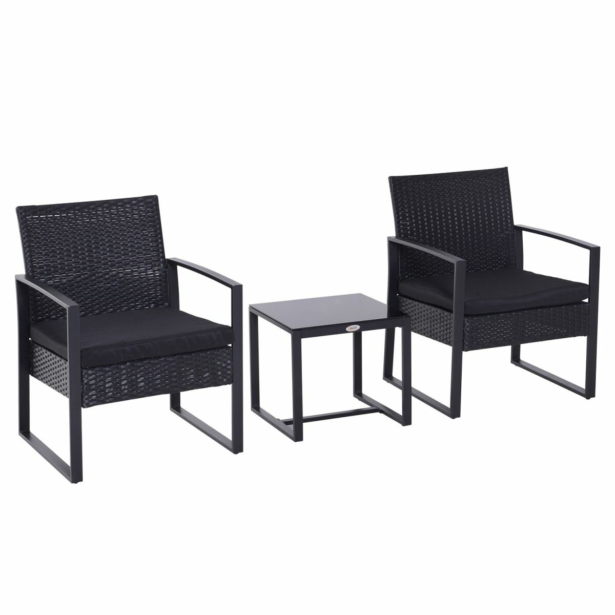 Bild 1 von Outsunny Polyrattan Gartenset 3 tlg. Balkonmöbel Set mit Kissen Schwarz