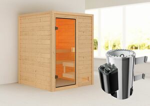 Karibu Sauna "Worpswede" SET naturbelassen mit Ofen 3,6 kW integr. Strg.
