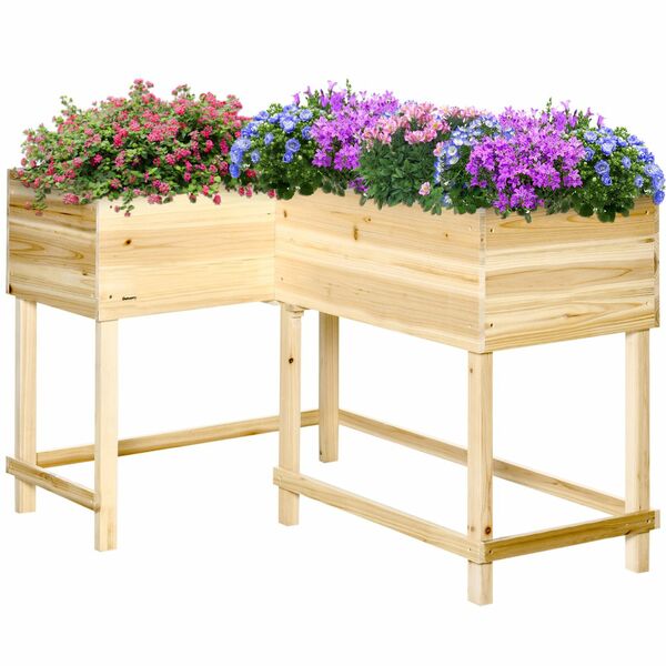 Bild 1 von Outsunny Hochbeet Holz Pflanzkasten mit Bewässerungssystem Vliesstoff Blumenkasten Blumentopf Kräute