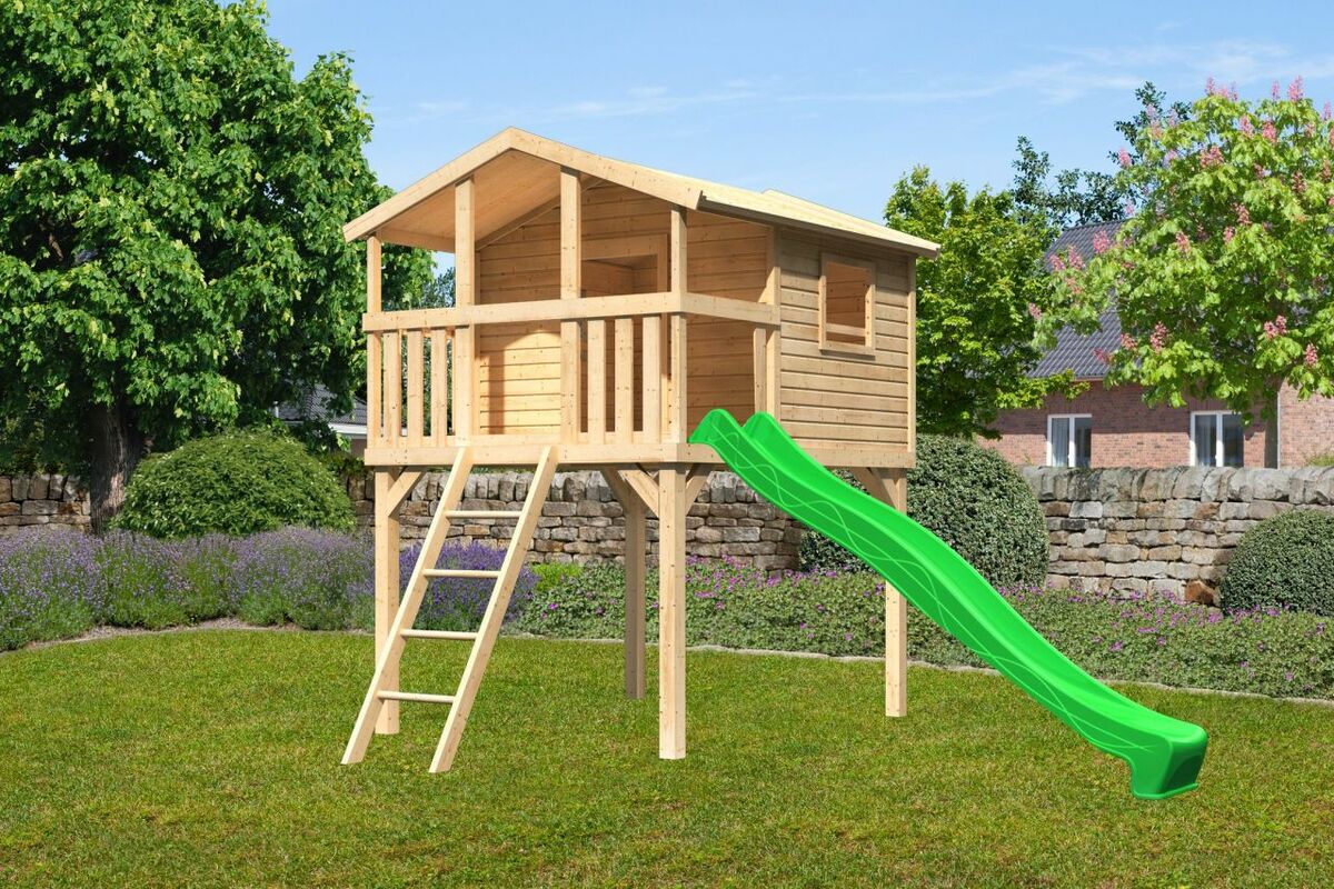 Bild 1 von Karibu Stelzenhaus "Benjamin" SET AKTION2 naturbelassen mit Rutsche grün
