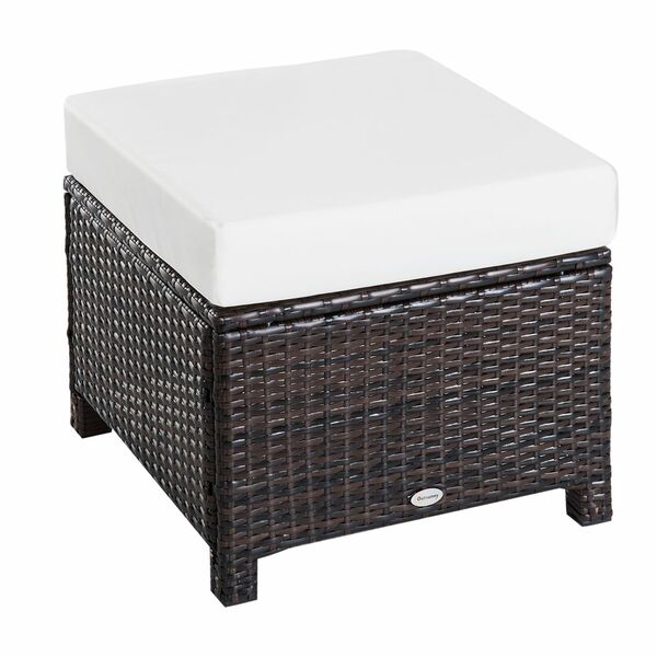 Bild 1 von Outsunny Poly Rattan Hocker mit Kissen Gartenhocker Fußhocker Sitzhocker Braun