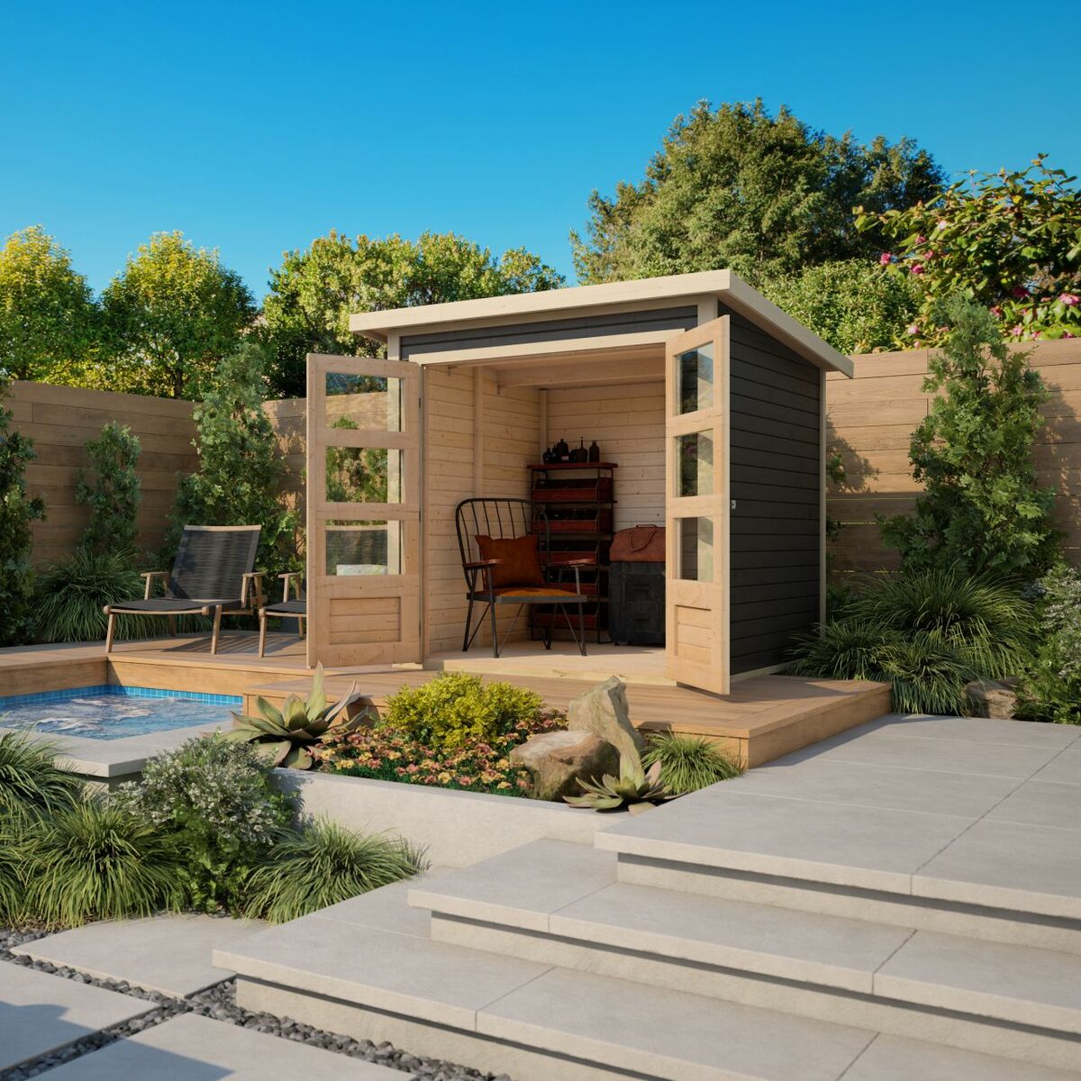 Bild 1 von Karibu Gartenhaus "Stez I" natur SET terragrau mit Dachfolie