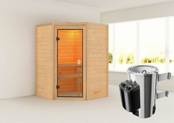 Bild 1 von Karibu Sauna "Rysum" SET naturbelassen mit Ofen 3,6 kW integr. Strg.