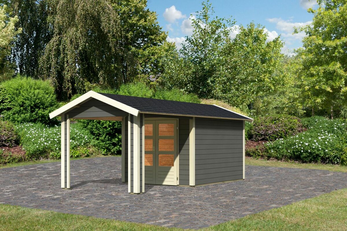 Karibu Gartenhaus "Gartenhaus Verino Y" SET terragrau mit Dachausbau