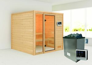 Karibu Sauna "Aachen" SET naturbelassen mit Ofen 9 kW ext. Strg.