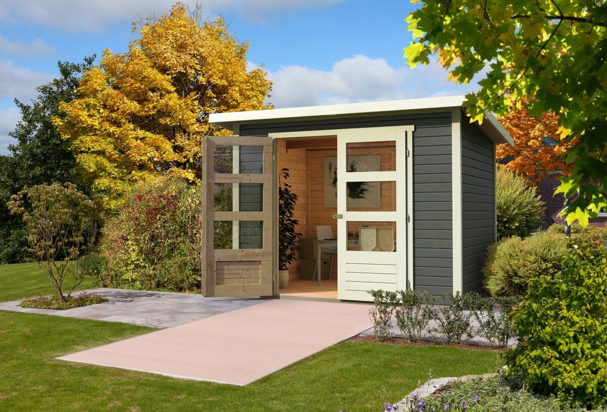 Bild 1 von Karibu Gartenhaus "Stez III" SET terragrau mit Dachfolie