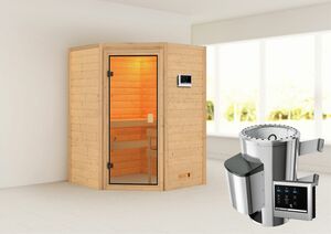 Karibu Sauna "Rysum" SET naturbelassen mit Ofen 3,6 kW ext. Strg.