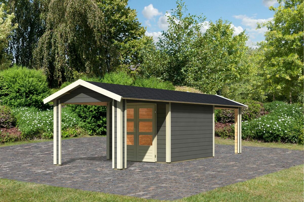 Karibu Gartenhaus "Gartenhaus Verino Y" SET terragrau mit 2x Dachausbau