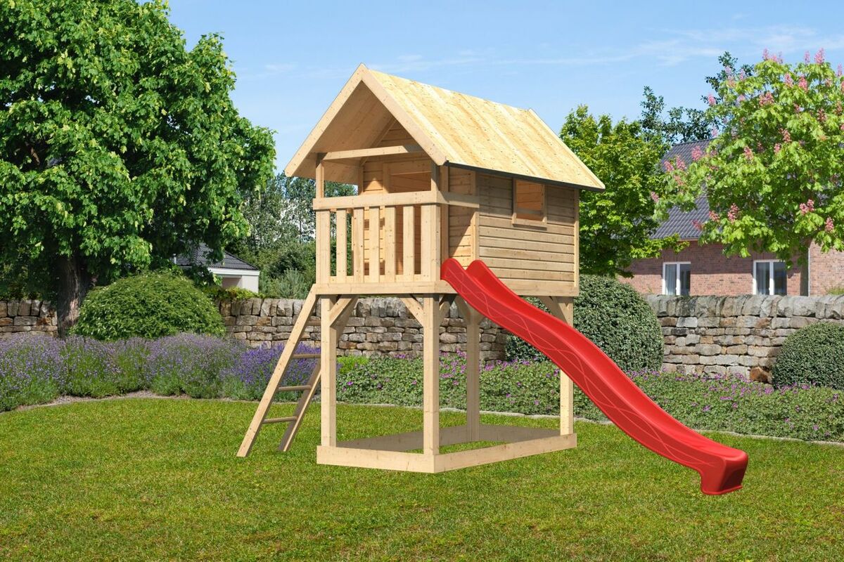 Bild 1 von Karibu Stelzenhaus "Gernegroß" SET AKTION2 naturbelassen mit Rutsche rot