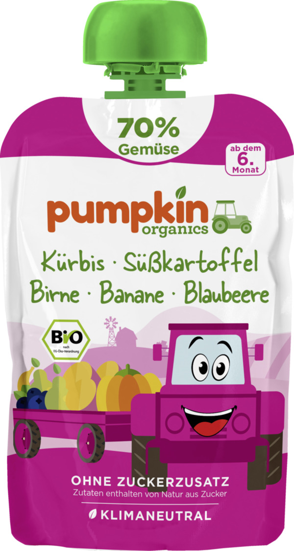 Bild 1 von Pumpkin Organics Bio Sonnig Kürbis, Süßkartoffel, Birne, Banane und Blaubeere