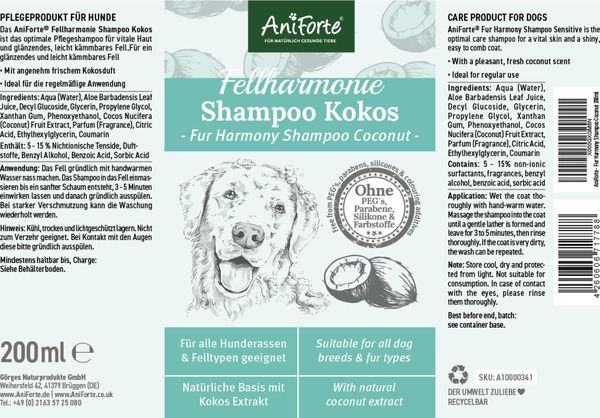Bild 2 von AniForte Fellharmonie Shampoo Kokos