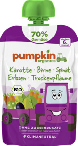 Pumpkin Organics Bio Freude aus Karotte, Spinat, Erbsen mit Birne und Trockenpflaume