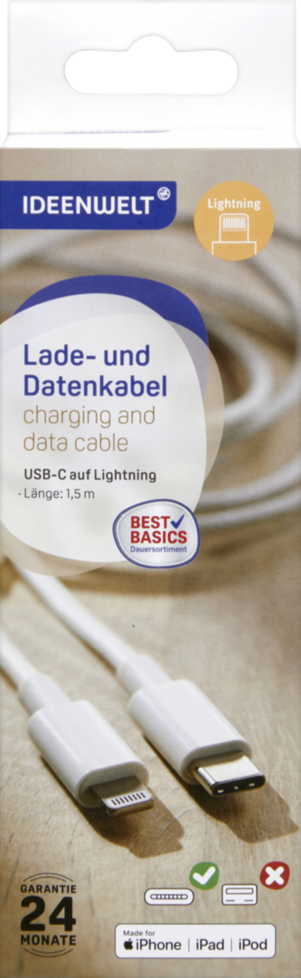 Bild 1 von IDEENWELT Best Basics Ladekabel USB-C zu Lightning