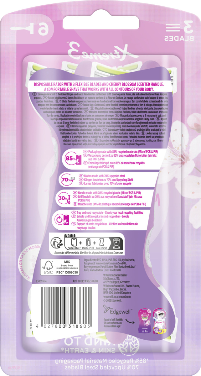 Bild 2 von Wilkinson Sword Xtreme 3 Comfort Cherry Blossom Einwegrasierer