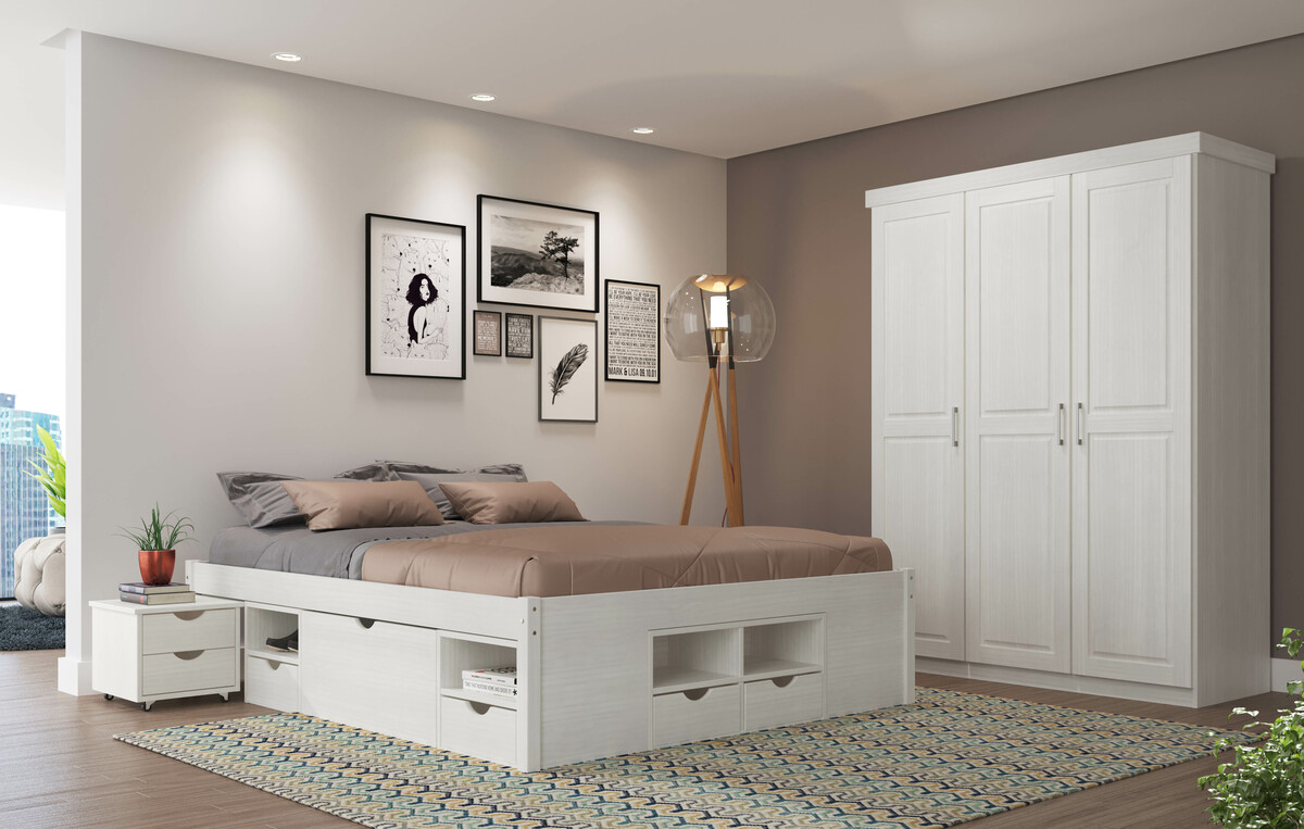 Bild 1 von Inter Link Funktionsbett 140x190 cm in Kiefer Massivholz weiss lackiert inkl. Lattenrost