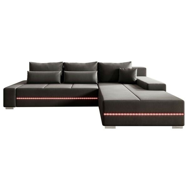 Bild 1 von Juskys Sofa Davos - Bequemes Ecksofa mit Schlaffunktion, Bettkasten, Samt-Bezug & LEDs - Dunkelgrau