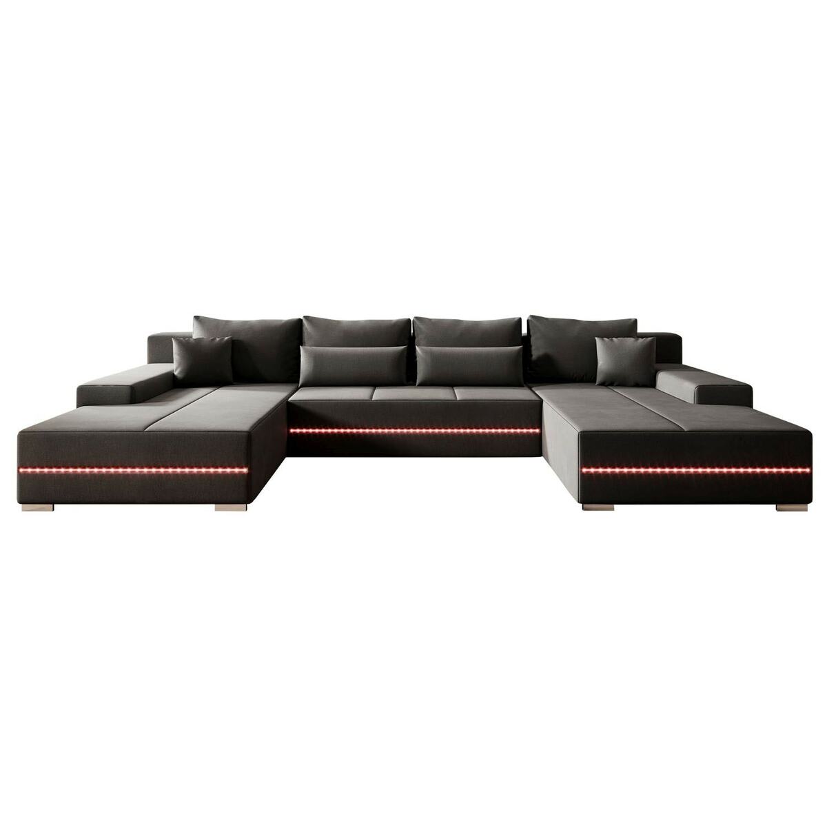 Bild 1 von Juskys Sofa Malbun - Bequemes Wohnlandschaft mit Schlaffunktion, Bettkasten, Samt & LED - Dunkelgrau