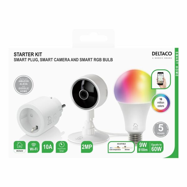 Bild 1 von DELTACO SMART HOME Starter Kit mit FullHD Kamera Steckdose Glühbirne