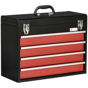 DURHAND Werkzeugkiste mit 4 Schubladen schwarz, rot 51L x 22B x 39,5H cm | werkzeugkasten  werkzeugkoffer  werkzeugkiste  werkzeugbox