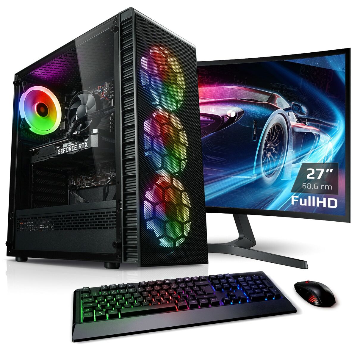 Bild 1 von PC Set mit 27 Zoll TFT Total V AMD Ryzen 7 5700X, 32GB DDR4, NVIDIA RTX 3060 12 GB, 1TB SSD, 2TB HDD, WLAN, Windows 11