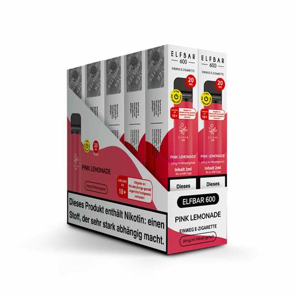Elf Bar 600 Einweg E-Zigarette Pink Lemonade, 2 ml, 2.0% Nikotin, 10er ...