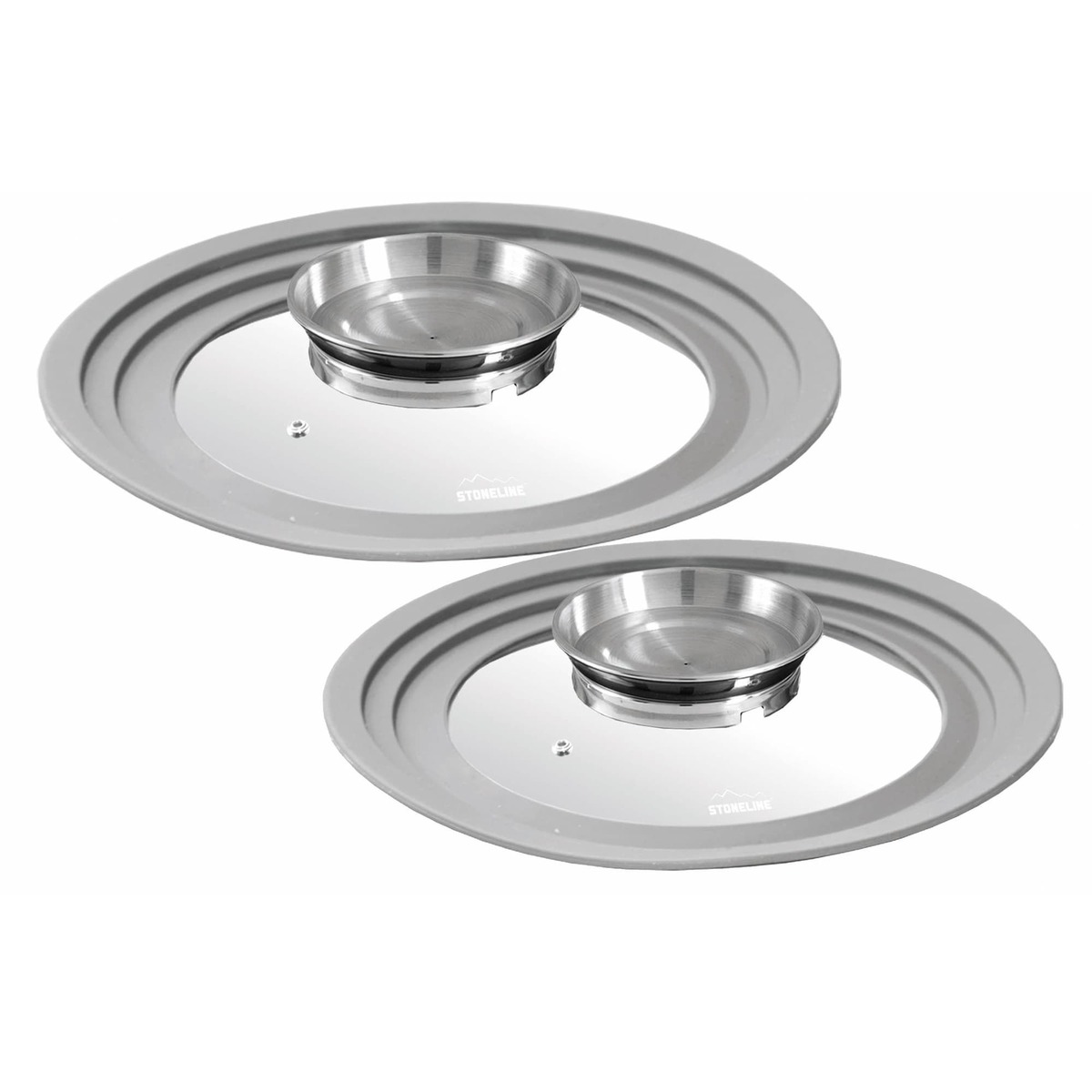 Bild 1 von STONELINE® Universal Glasdeckel, 2-teilig, mit Silikonrand & Aromaknauf, 16/18/20 cm und 24/26/28 cm