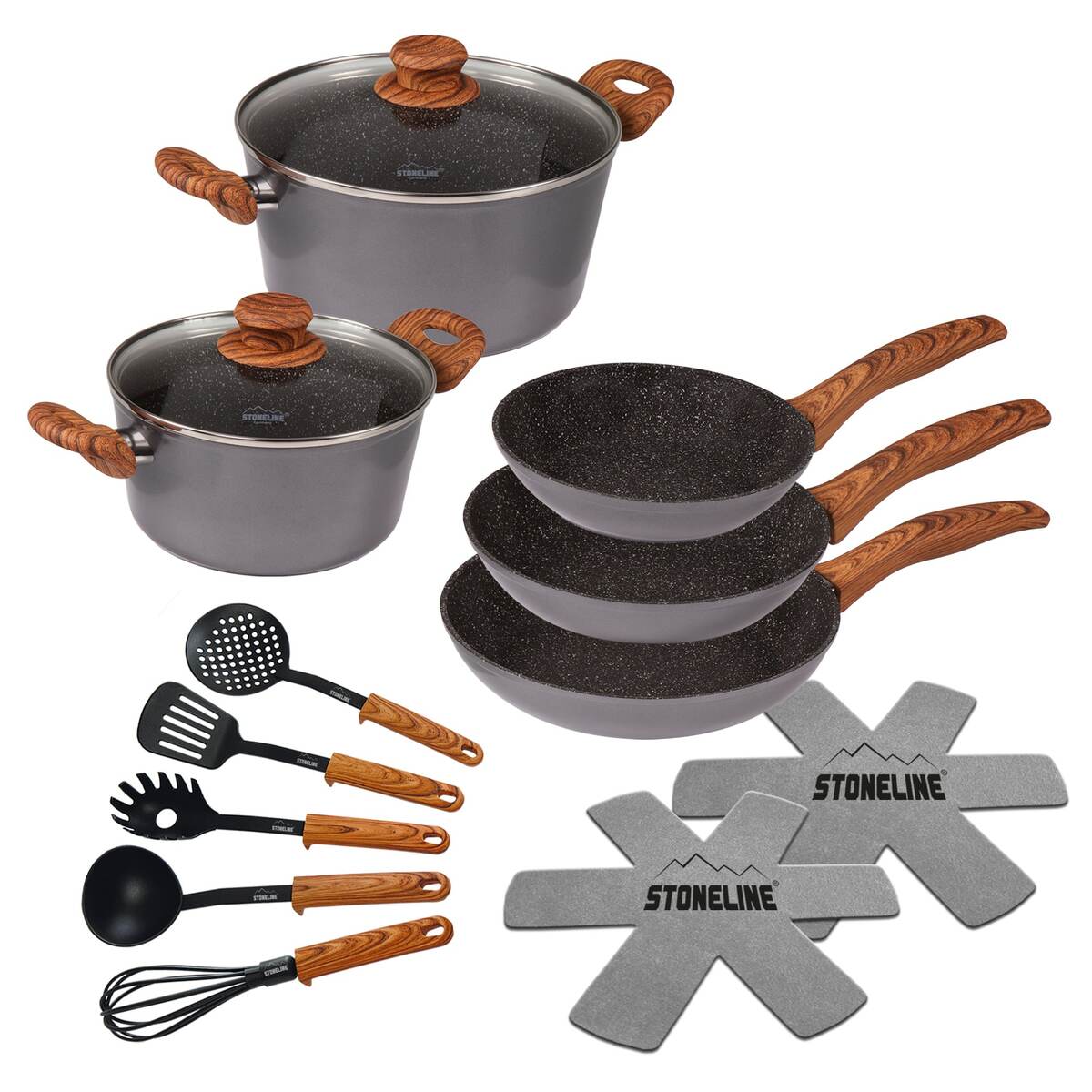 Bild 1 von STONELINE® Back to Nature Kochgeschirr-Set, 14 teilig, mit Deckeln, Töpfe & Pfannen Induktion