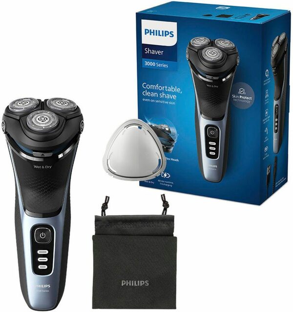 Bild 1 von Philips Elektrorasierer Shaver Series 3000 S3243/12, Aufsätze: 1, ausklappbarer Präzisionstrimmer, 5-dimensional bewegl. Flex-Scherköpfe, Schutzkappe und Tasche