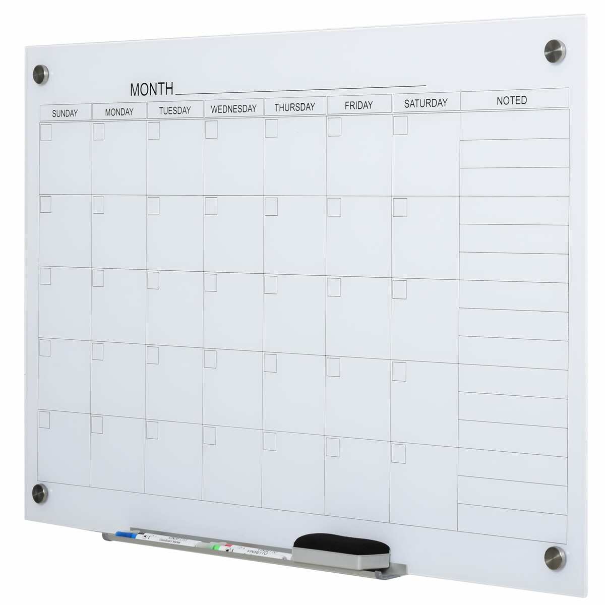 Bild 1 von Vinsetto Kalendertafel mit Radiergummi und 4 Markern weiß 90 x 60 x 0,2 cm (BxTxH)   Magnettafel Planungstafel Memoboard Whiteboard