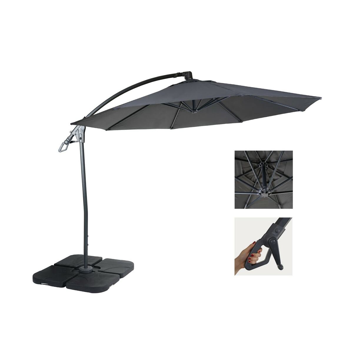 Bild 1 von Deluxe Ampelschirm MCW-D14, Sonnenschirm, rund Ø 3m Polyester Alu/Stahl 14kg ~ anthrazit mit Ständer