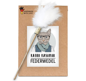 Kater Kasimir handgemachter Premium Federwedel für Katzen mit echten Naturfedern