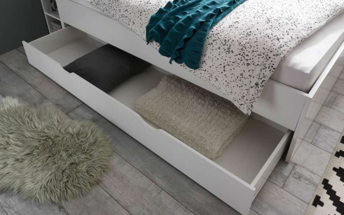 Bild 4 von Stauraumbett Jaris, weiß, 140 x 200 cm, mit Regalelement und Bettschubkasten