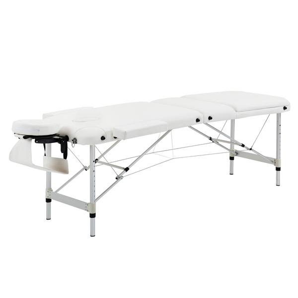Bild 1 von MCOM Massagetisch, klappbare Massageliege, höhenverstellbarer Massagebett, Massagebank mit Kopfkissen, für Salon, Spa, Kunststoff, Alu, Weiß, 215 x 60 x 61-84 cm