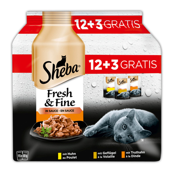 Bild 2 von Sheba Perfect Portions Split-Tray Sauce mit Truthahn und mit Ente 12 + 4 Gratis, 600g