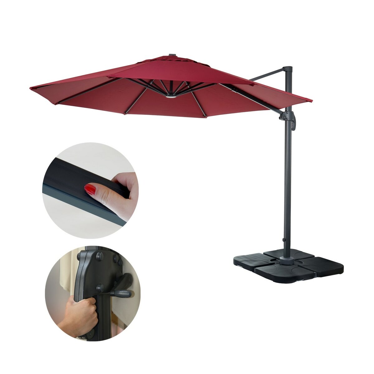 Bild 1 von Gastronomie-Ampelschirm MCW-A96, Sonnenschirm, rund Ø 3m Polyester Alu/Stahl 23kg ~ bordeaux mit Ständer, drehbar