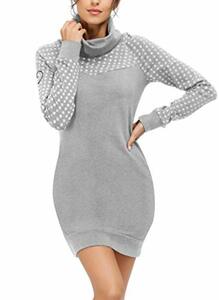 TrendiMax Damen Sweatshirt Langarm Hoodie Kleid Pulloverkleid Rollkragen Sweatkleid Kapuzenpulli Lange Tops, Grau, XL