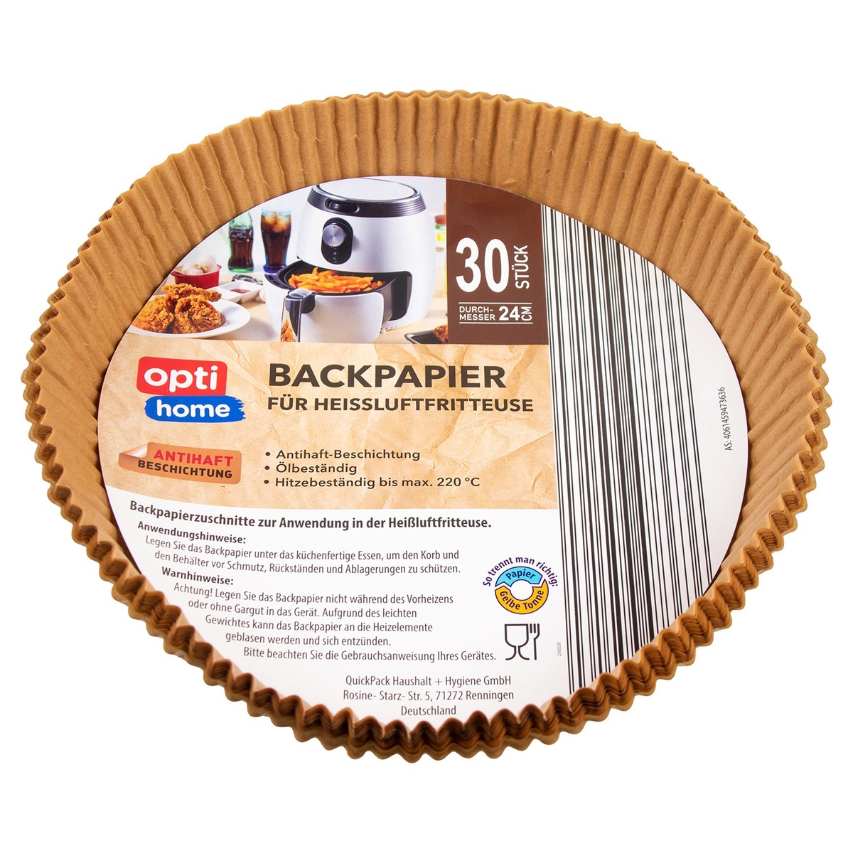 Bild 2 von OPTIHOME Backpapier für Heißluftfritteuse, 30er-/50er-Packung