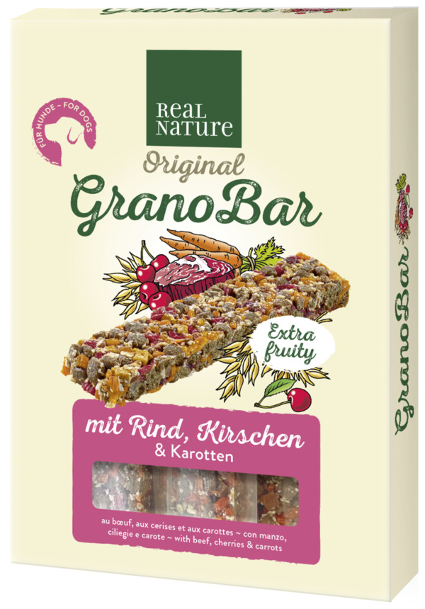 Bild 1 von REAL NATURE Grano Bar Riegel 100g mit Rind, Kirschen & Karotten