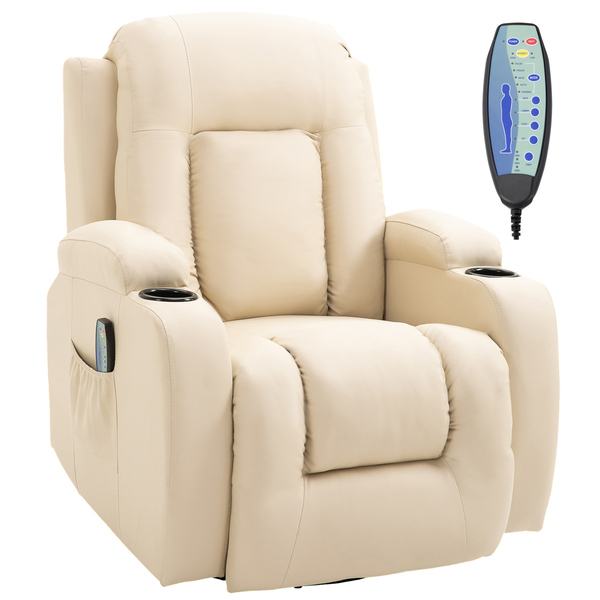 Bild 1 von HOMCOM Massagesessel Fernsehsessel Relaxsessel mit Wärmefunktion TV Sessel mit Liegefunktion, Ruhesessel mit Fernbedienung, Becherhalter, Cremeweiß 85 x 94 x 104 cm