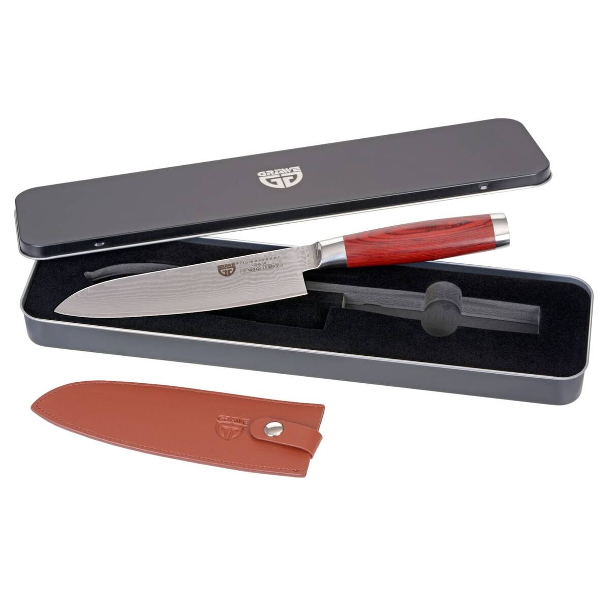 Bild 1 von GRÄWE Damaszener Santokumesser RED-PAKKAWOOD