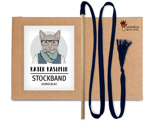 Bild 1 von Kater Kasimir Premium Katzenspielzeug aus Buchenholz mit Baumwollband (dunkelblau)