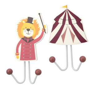 2 Kleiderhaken mit Zirkus-Motiven